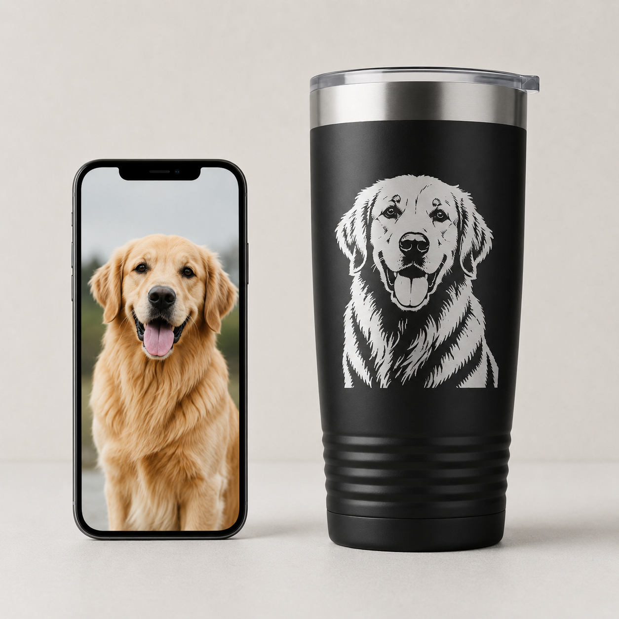 Custom Pet Portrait Tumbler – 20oz Laser Engraved Stainless Steel Cup