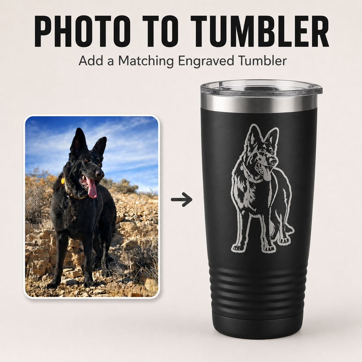 Custom pet portrait patch with matching tumbler option