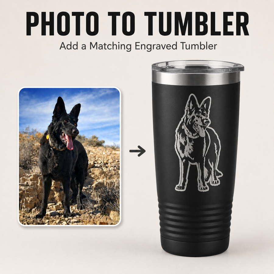 Custom pet portrait patch with matching tumbler option