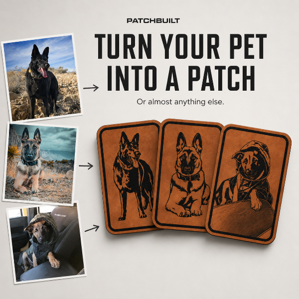 Custom pet portrait leatherette morale patch example