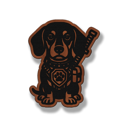 Tactical Dachshund dog leatherette morale patch in saddle chestnut