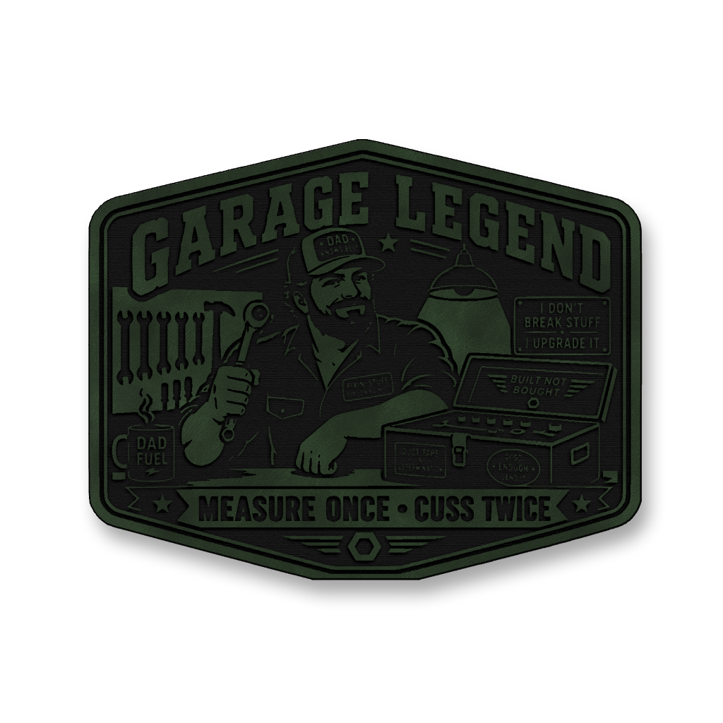 Garage Legend Measure Once Cuss Twice – Leatherette Morale Patch