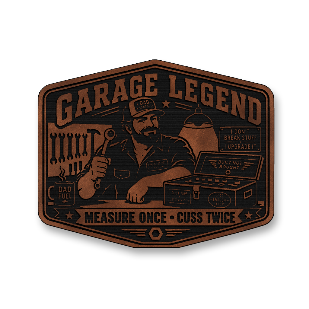 Garage Legend Measure Once Cuss Twice – Leatherette Morale Patch