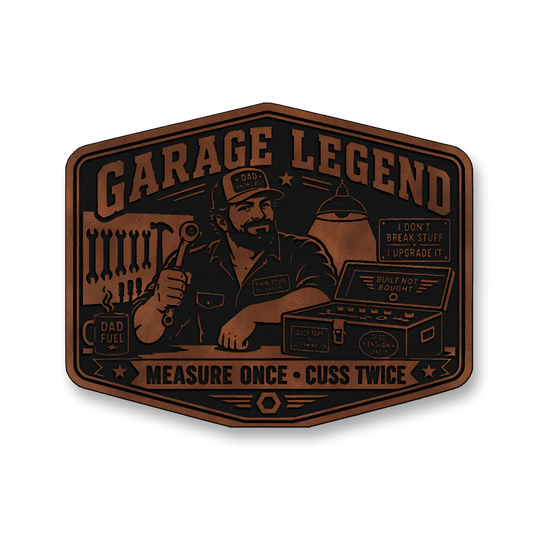 Garage Legend Measure Once Cuss Twice – Leatherette Morale Patch