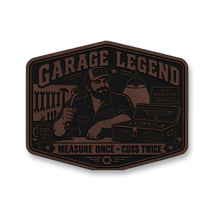 Garage Legend Measure Once Cuss Twice – Leatherette Morale Patch