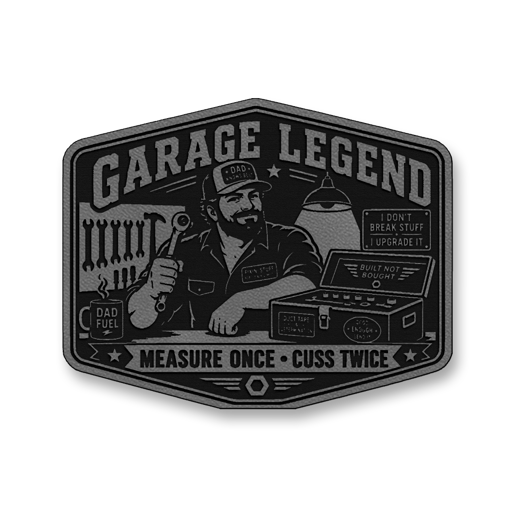 Garage Legend Measure Once Cuss Twice – Leatherette Morale Patch