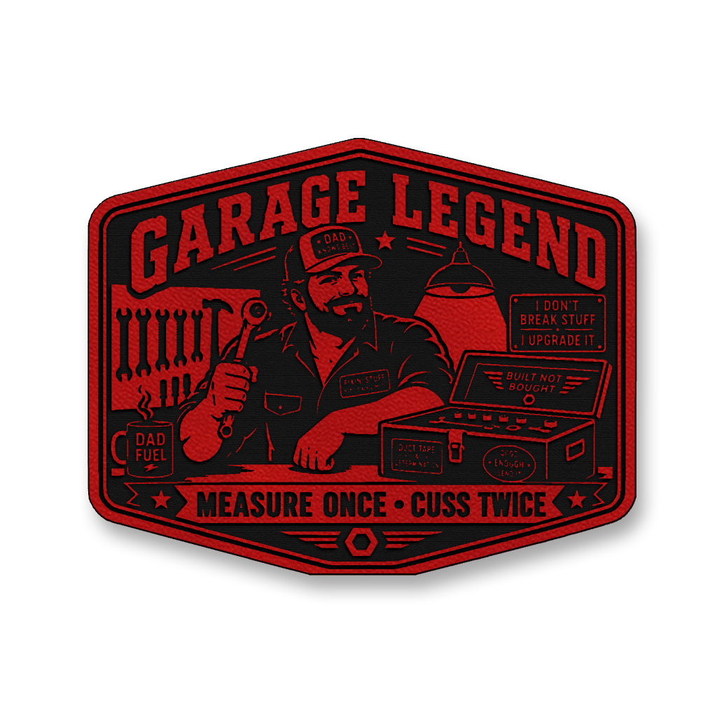 Garage Legend Measure Once Cuss Twice – Leatherette Morale Patch