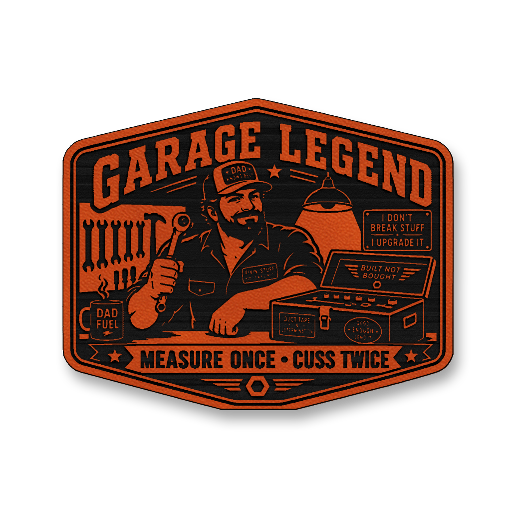 Garage Legend Measure Once Cuss Twice – Leatherette Morale Patch