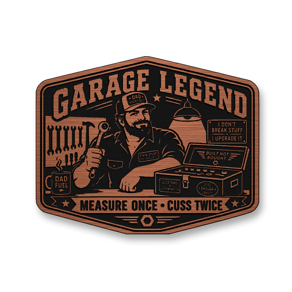 Garage Legend Measure Once Cuss Twice – Leatherette Morale Patch
