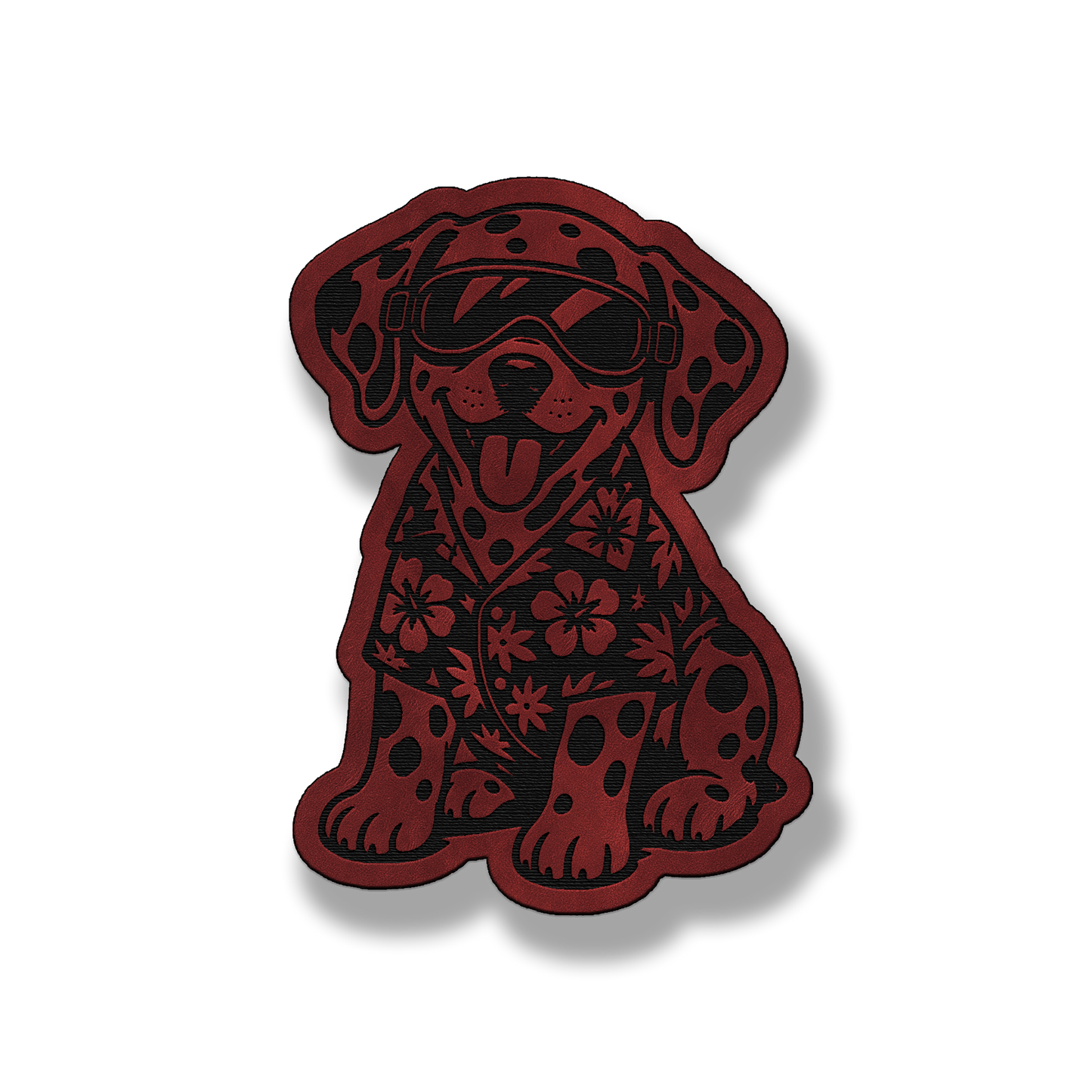 Beach Dalmatian dog patch in saddle red leatherette