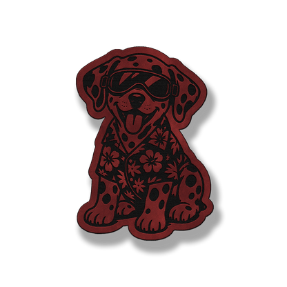 Beach Dalmatian dog patch in saddle red leatherette