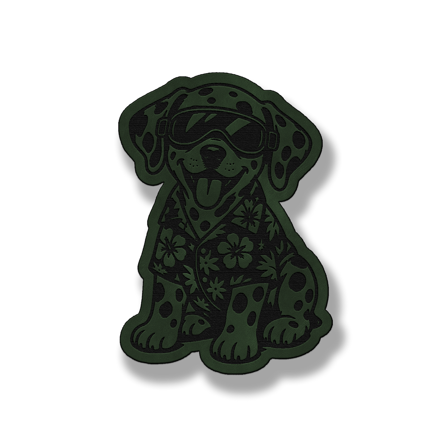 Beach Dalmatian dog patch in saddle green leatherette