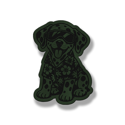 Beach Dalmatian dog patch in saddle green leatherette