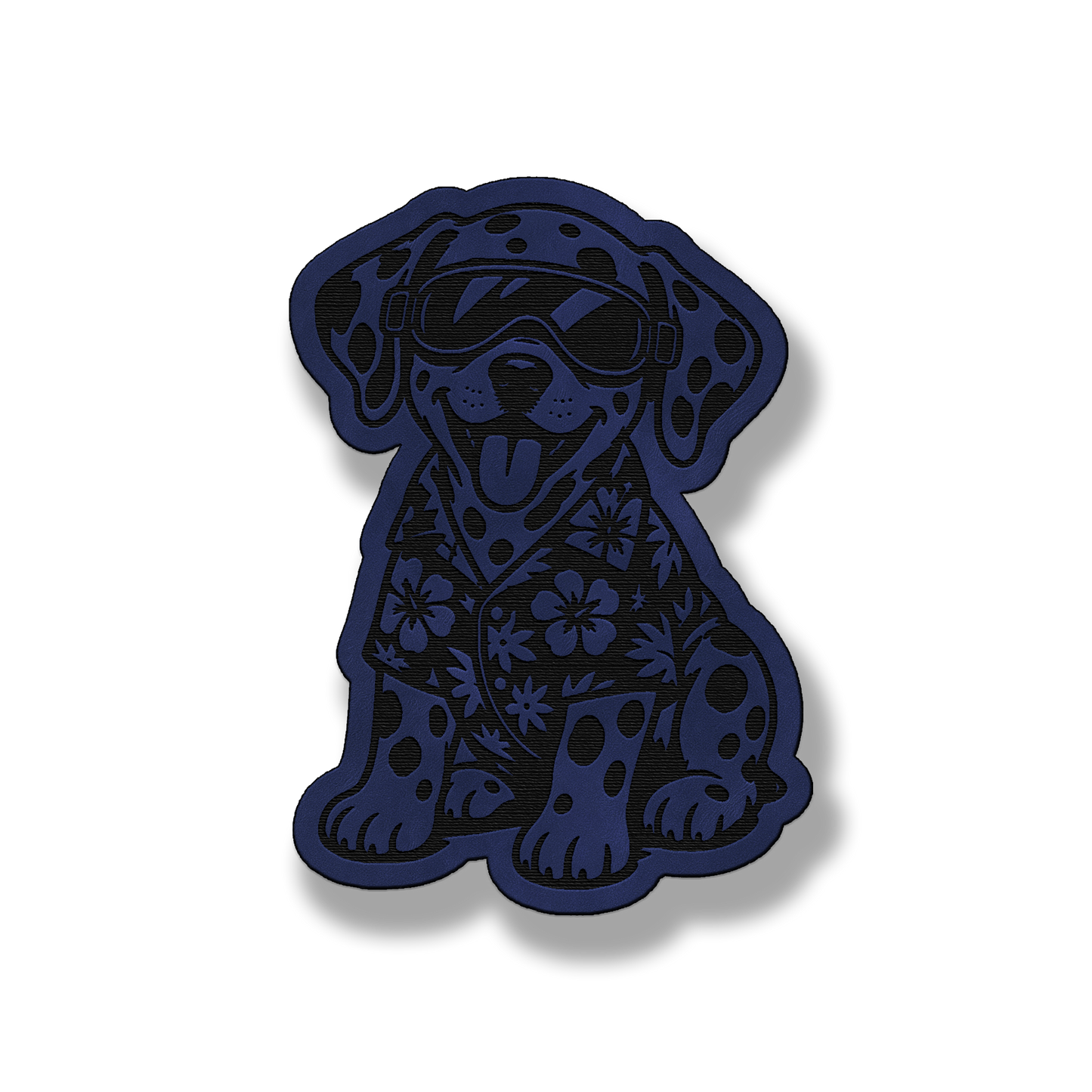 Beach Dalmatian dog patch in saddle blue leatherette