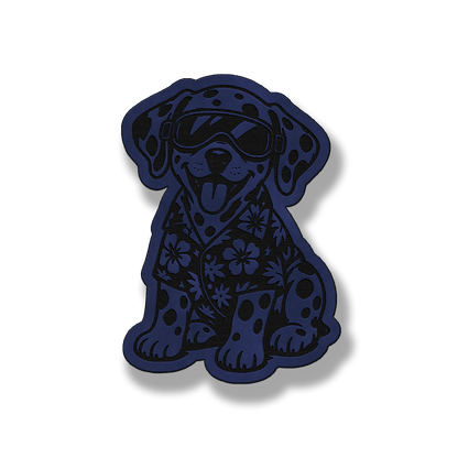 Beach Dalmatian dog patch in saddle blue leatherette