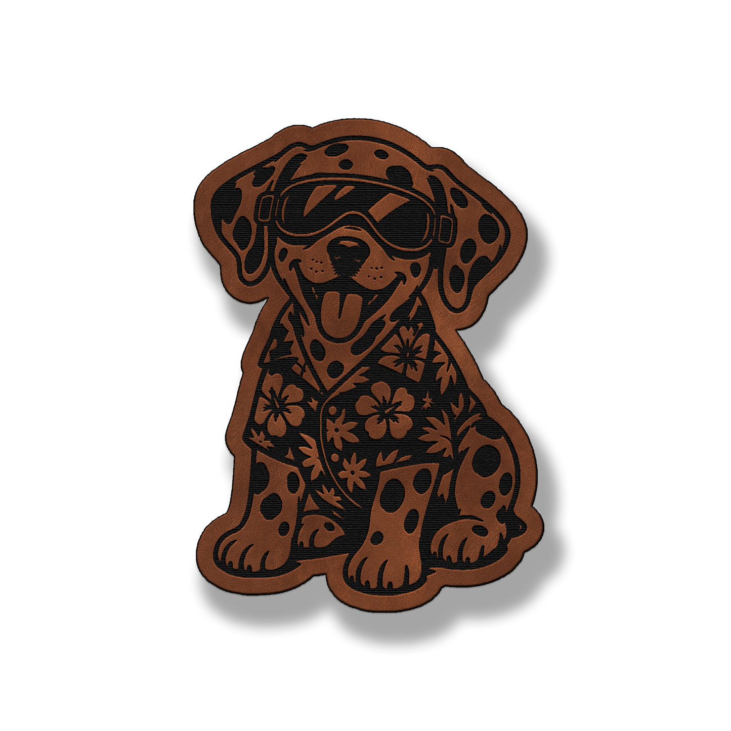 Beach Dalmatian dog leatherette morale patch in saddle chestnut