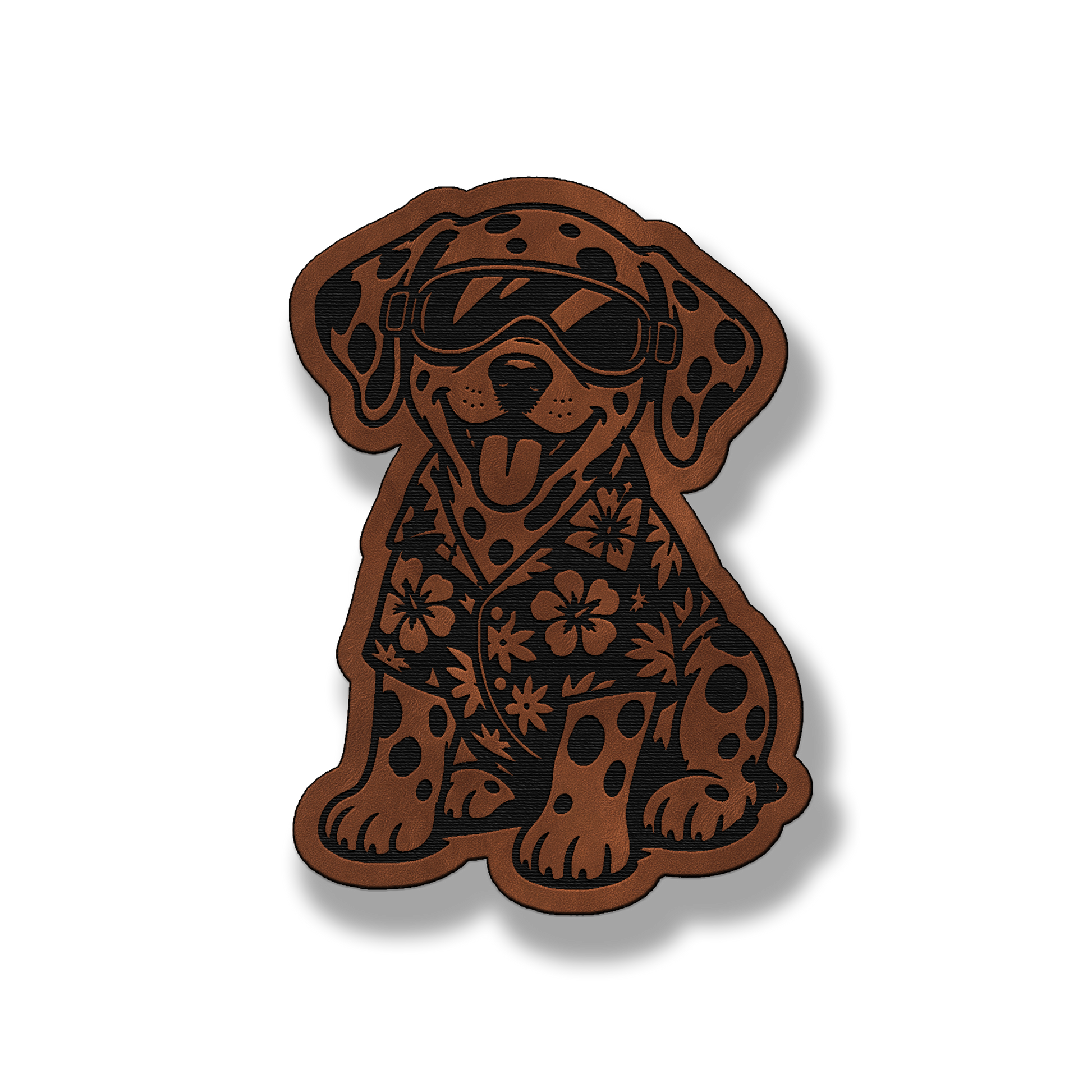Beach Dalmatian dog leatherette morale patch in saddle chestnut