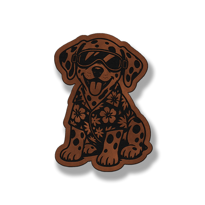 Beach Dalmatian dog leatherette morale patch in saddle chestnut