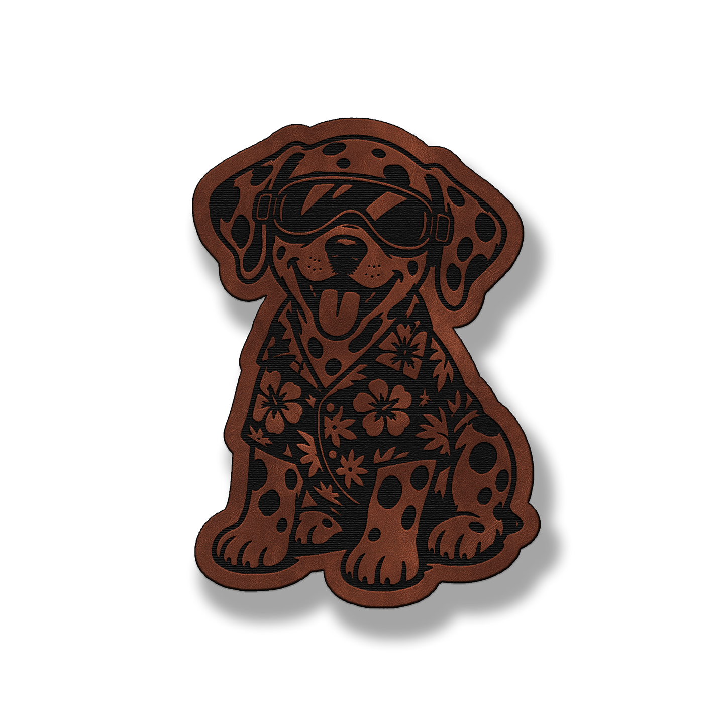 Beach Dalmatian dog patch in saddle dark brown leatherette