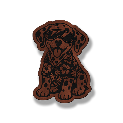 Beach Dalmatian dog patch in saddle dark brown leatherette