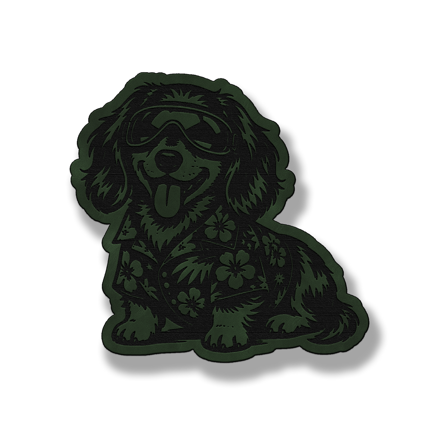 Beach Dachshund dog patch in saddle green leatherette