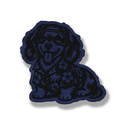 Beach Dachshund dog patch in saddle blue leatherette
