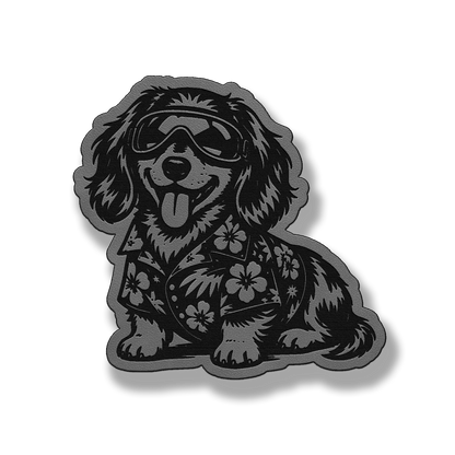 Beach Dachshund dog patch in classic gray leatherette