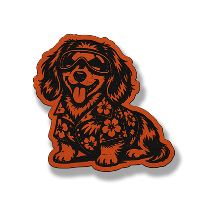 Beach Dachshund dog patch in classic orange leatherette