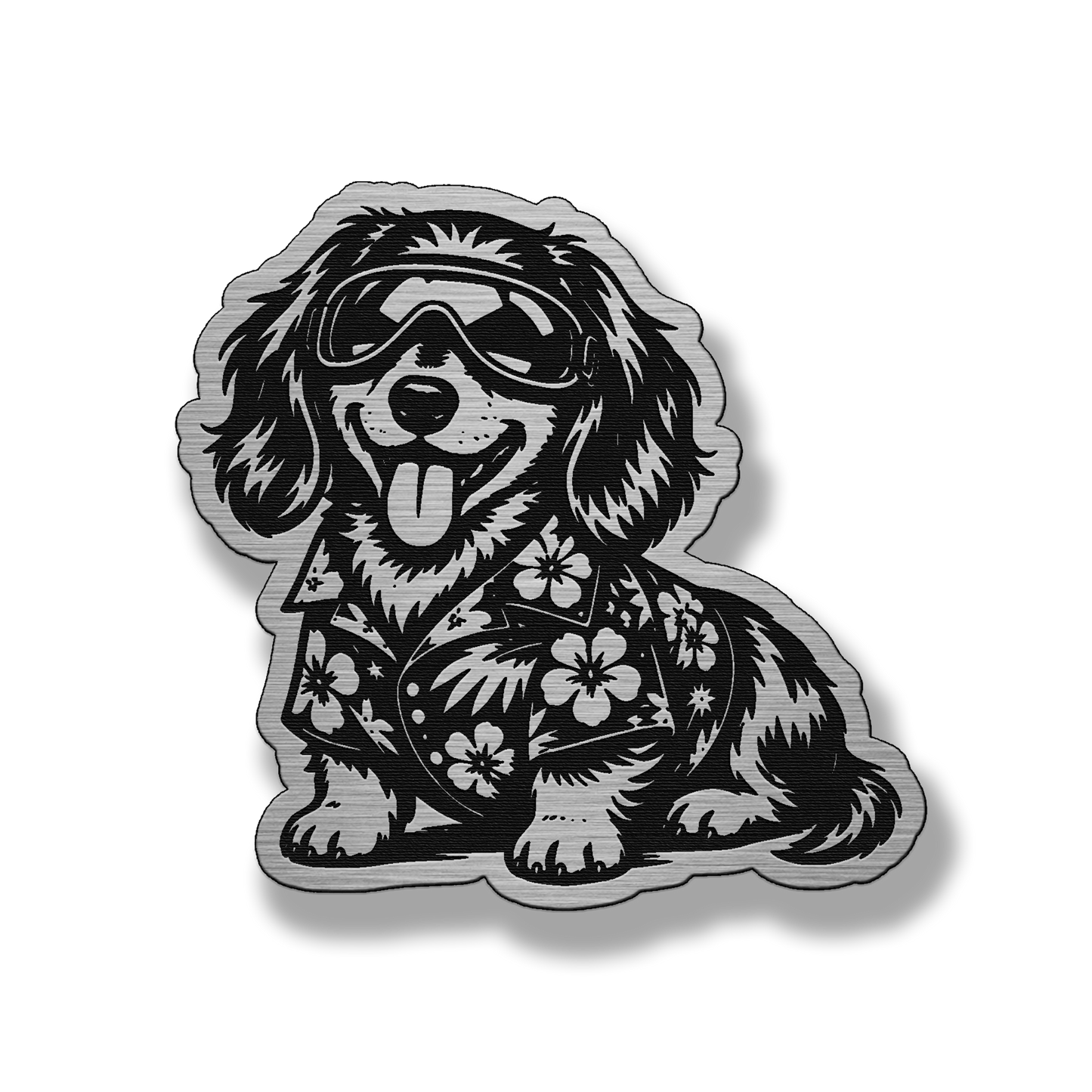 Beach Dachshund dog patch in silver acrylic