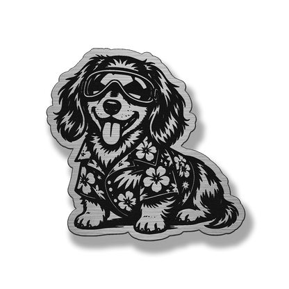 Beach Dachshund dog patch in silver acrylic