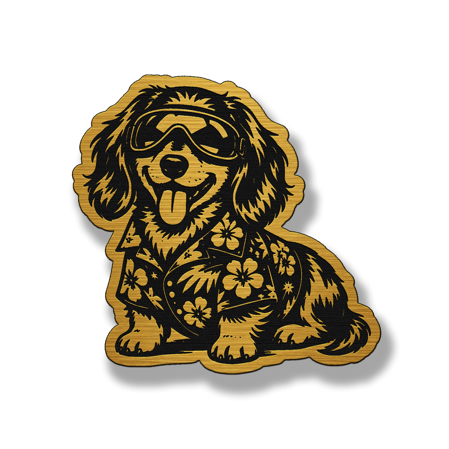 Beach Dachshund dog patch in gold acrylic