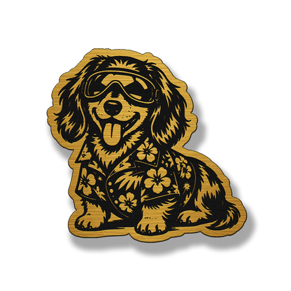 Beach Dachshund dog patch in gold acrylic