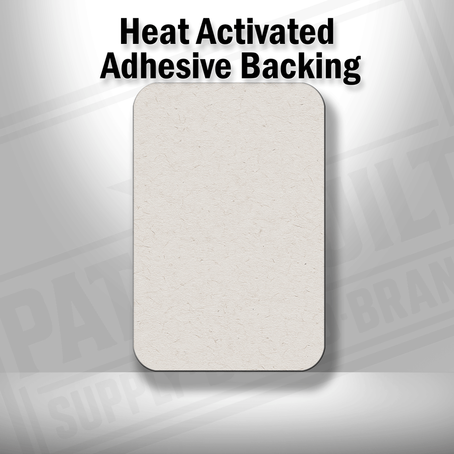 Heat-activated adhesive backing shown on custom pet portrait patch