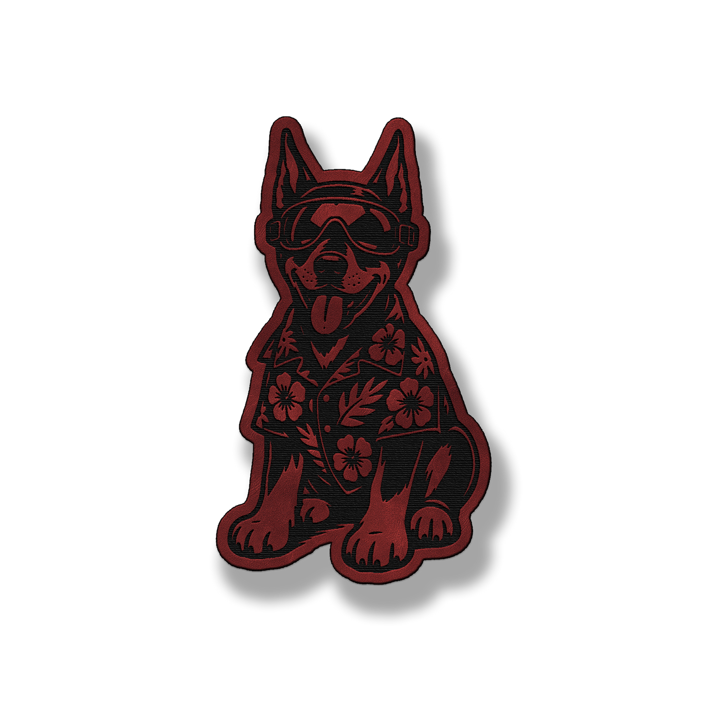 Beach Doberman dog leatherette morale patch in saddle red