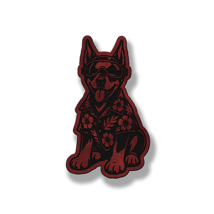 Beach Doberman dog leatherette morale patch in saddle red