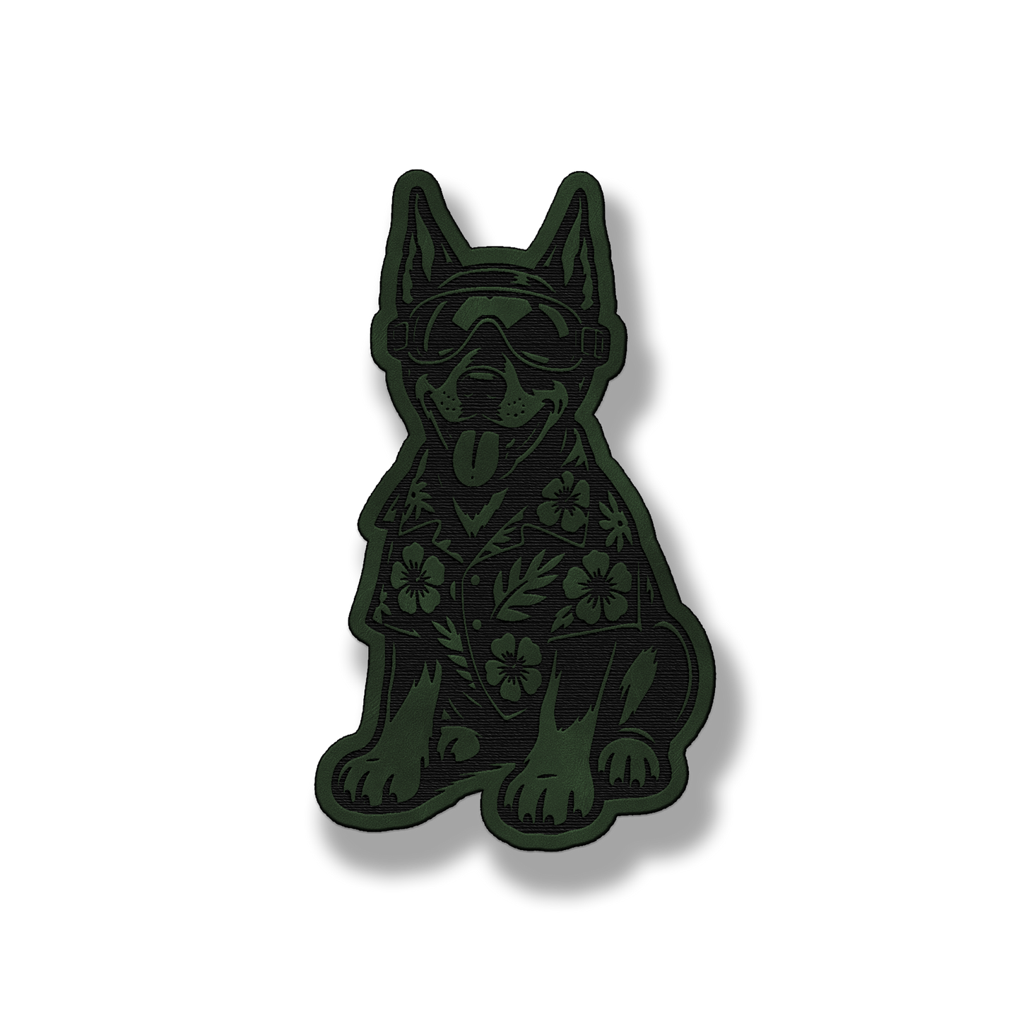 Beach Doberman dog leatherette morale patch in saddle green