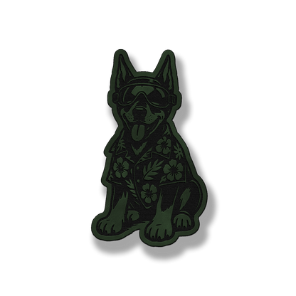 Beach Doberman dog leatherette morale patch in saddle green