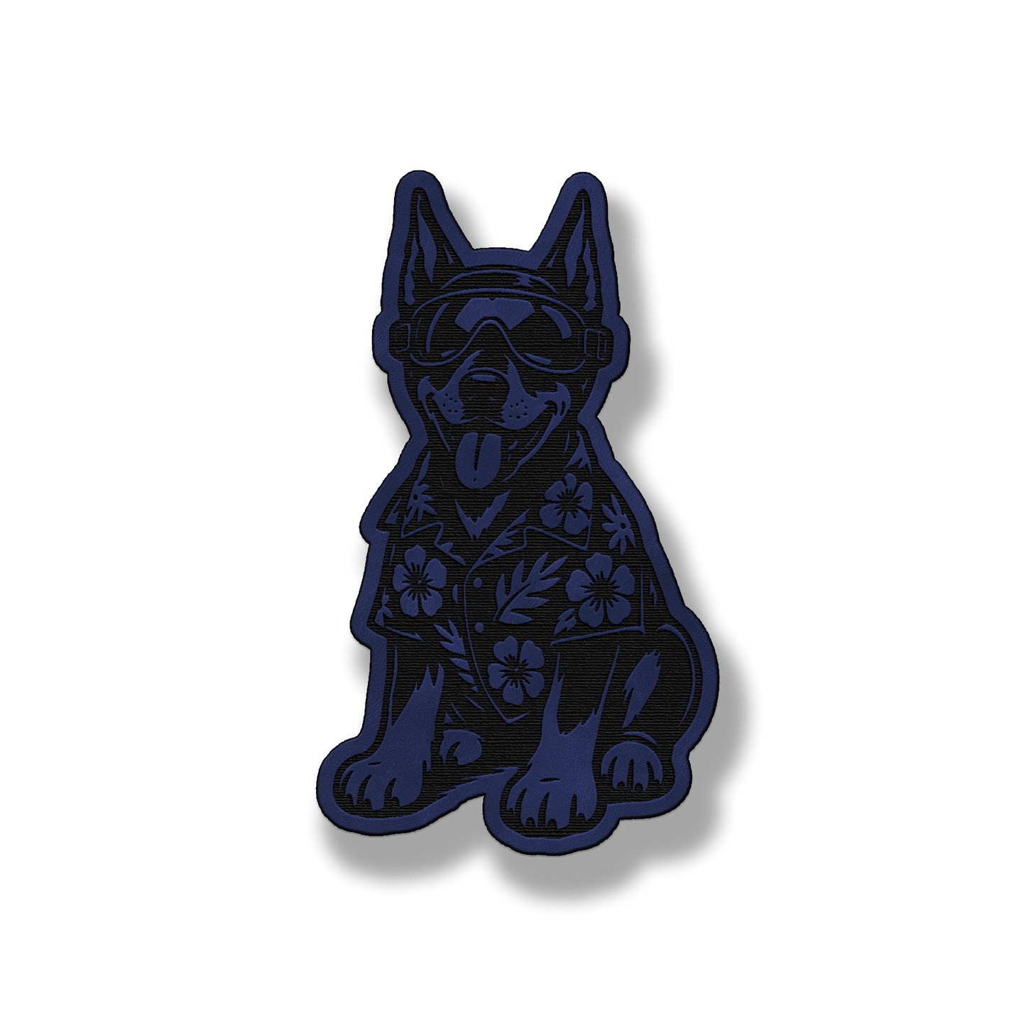 Beach Doberman dog leatherette morale patch in saddle blue