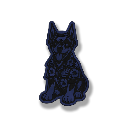Beach Doberman dog leatherette morale patch in saddle blue