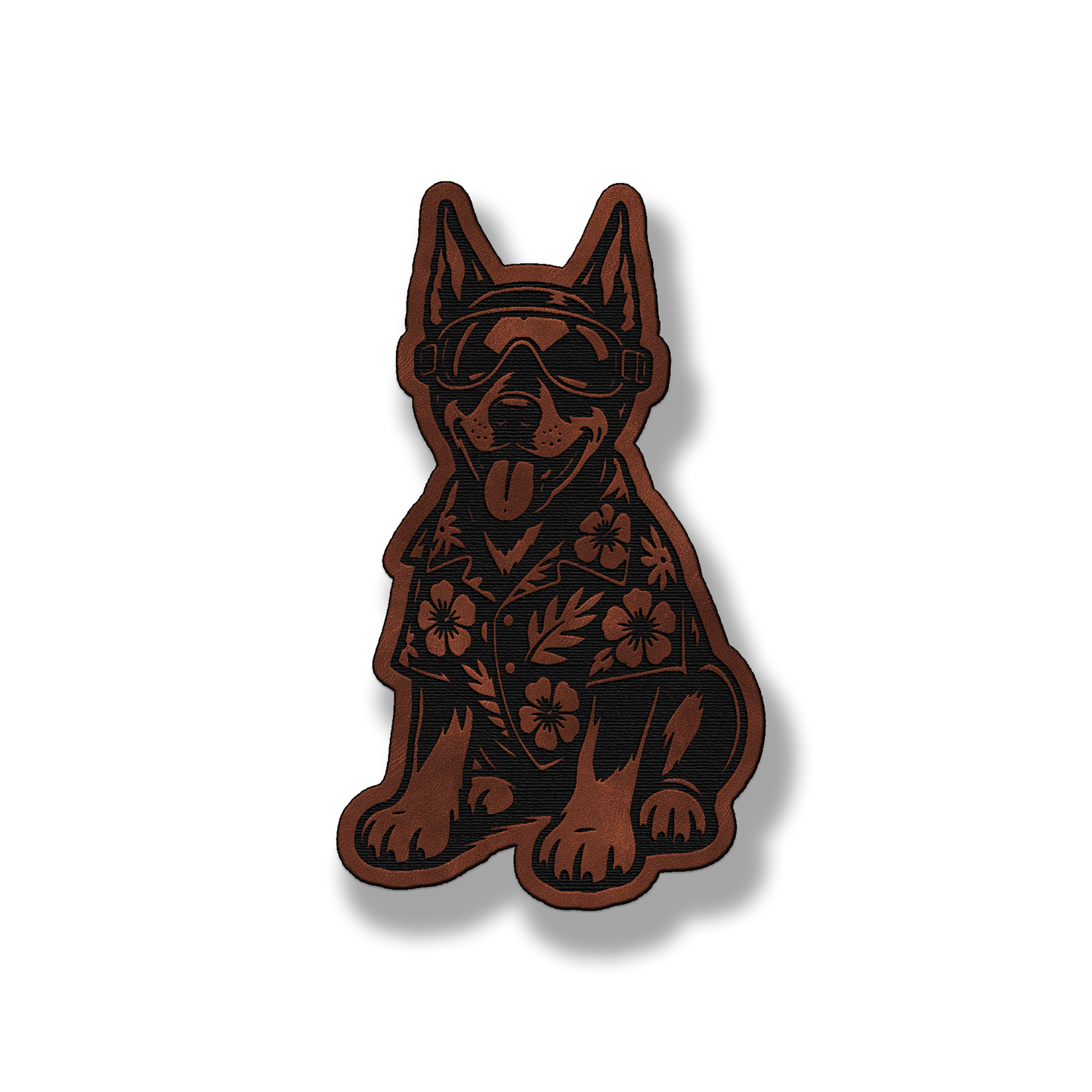 Beach Doberman dog leatherette morale patch in saddle dark brown