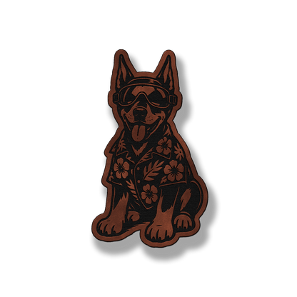 Beach Doberman dog leatherette morale patch in saddle dark brown