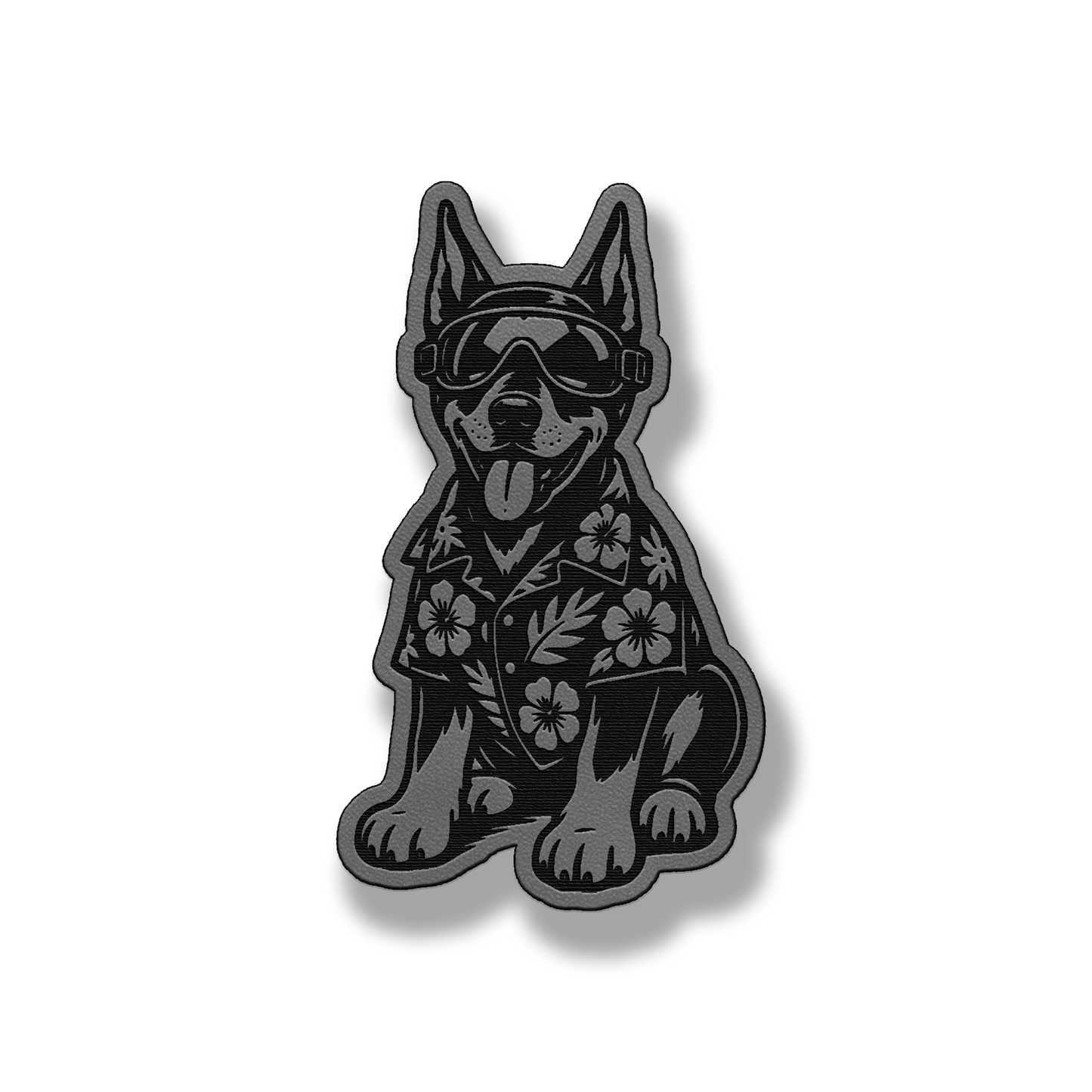 Beach Doberman dog leatherette morale patch in classic gray
