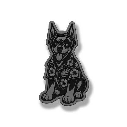 Beach Doberman dog leatherette morale patch in classic gray