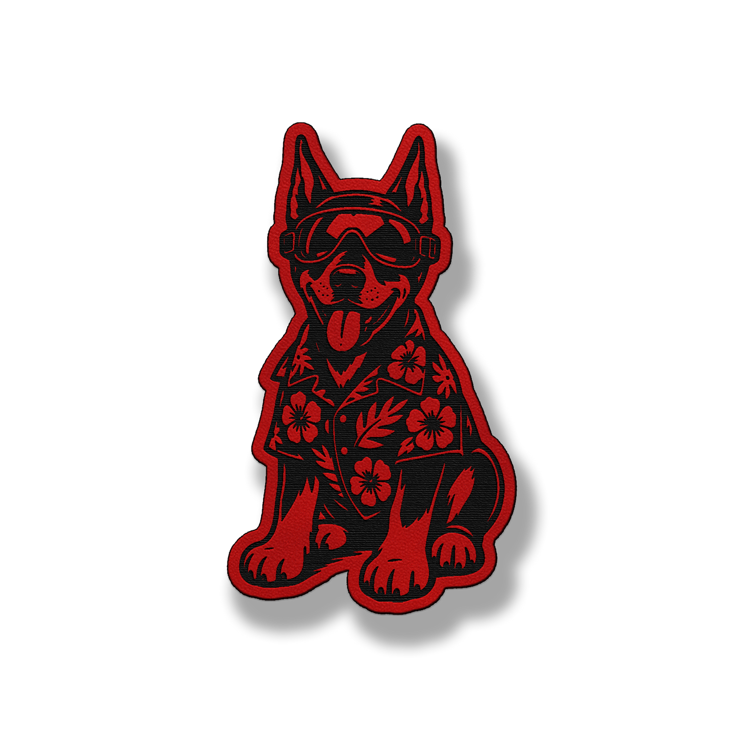 Beach Doberman dog leatherette morale patch in classic red