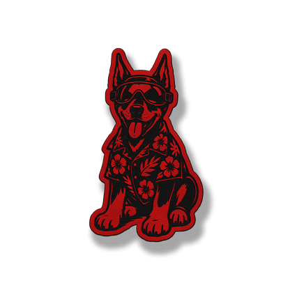Beach Doberman dog leatherette morale patch in classic red