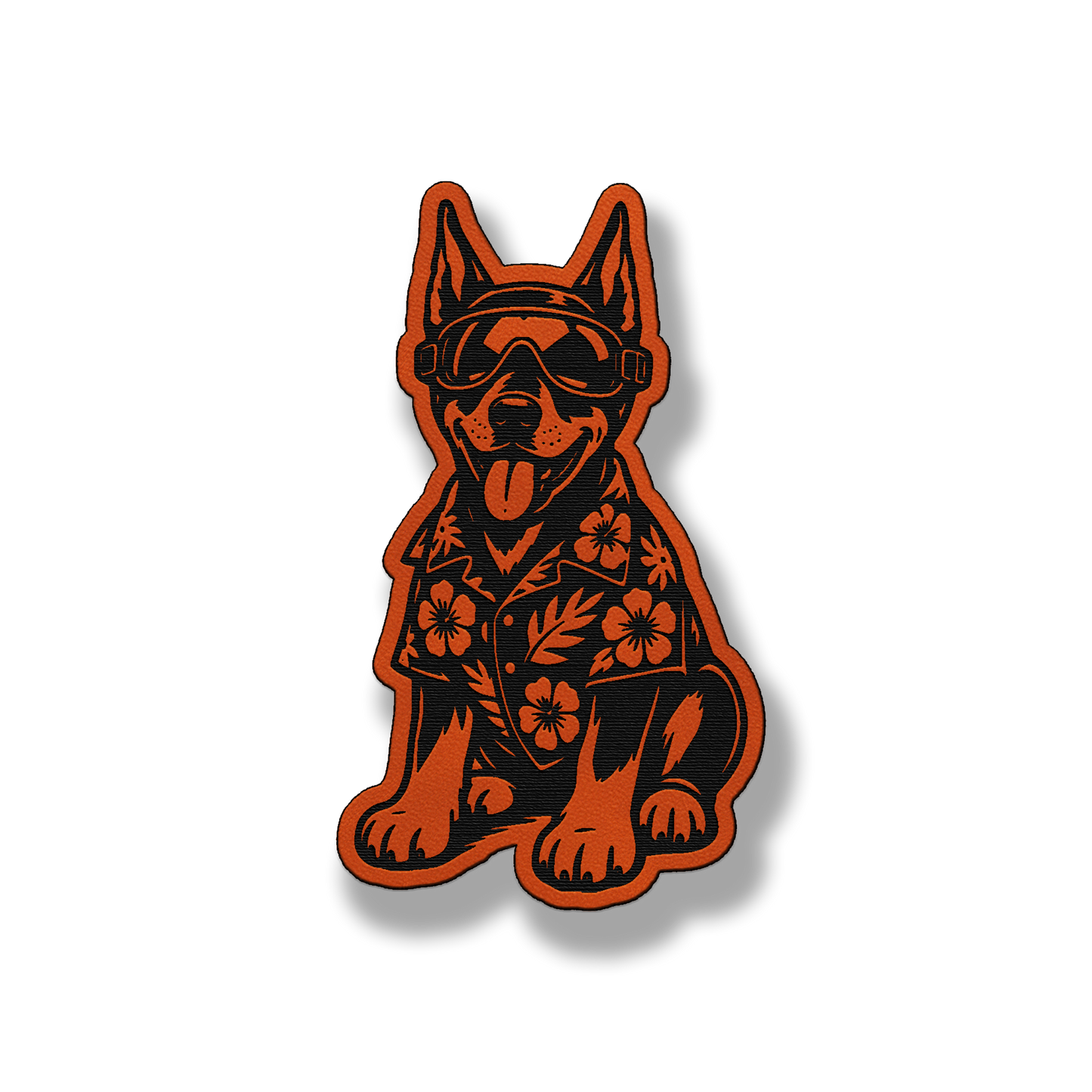 Beach Doberman dog leatherette morale patch in classic orange