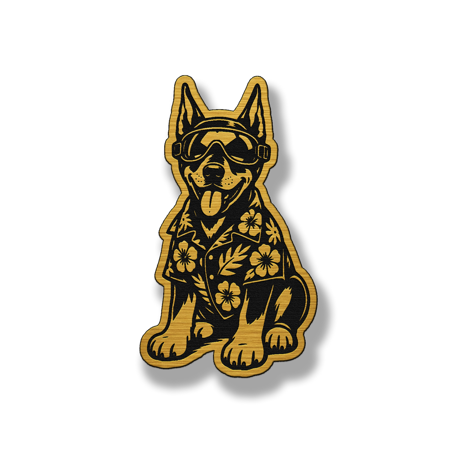 Beach Doberman dog acrylic morale patch in gold