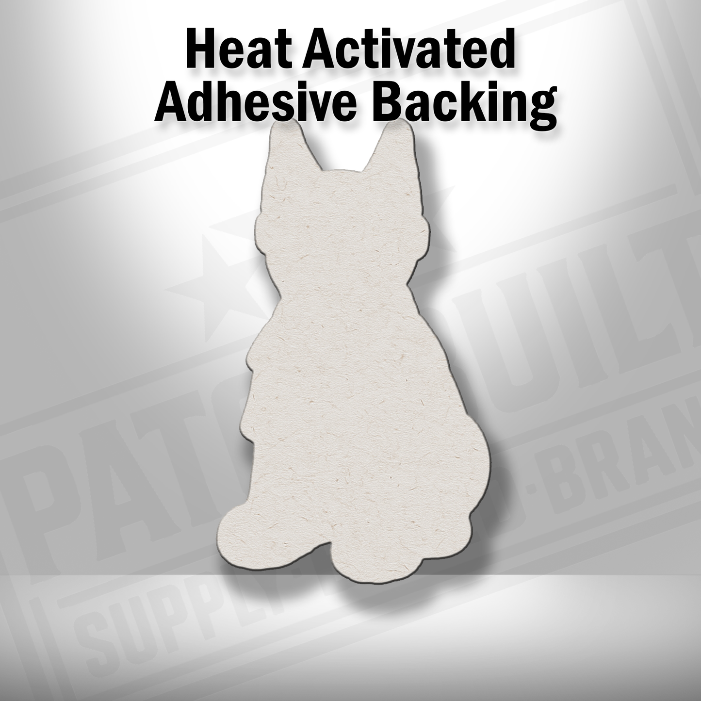 Heat-activated adhesive backing shown on Beach Doberman dog patch