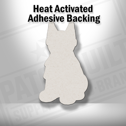 Heat-activated adhesive backing shown on Beach Doberman dog patch