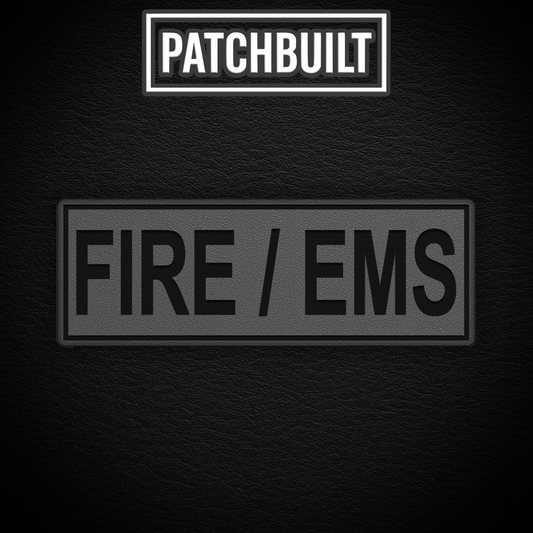 FIRE / EMS – Large Gray Leatherette Patch (Hook & Loop or Iron-On)